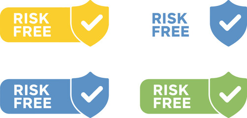 Collection of modern risk free badges with checkmarks and shields