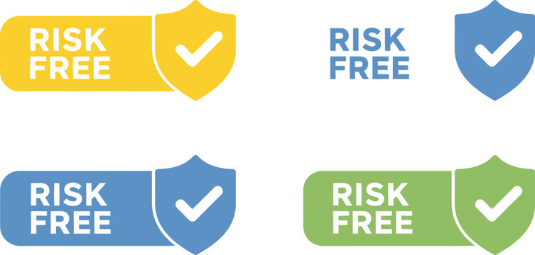 Collection of modern risk free badges with checkmarks and shields