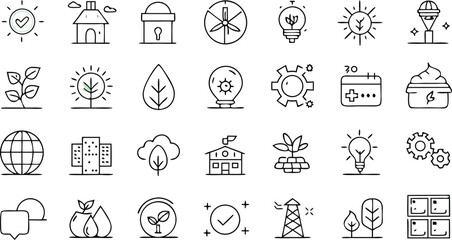Fototapeta premium Collection of hand drawn eco friendly and technology icons nature sustainability