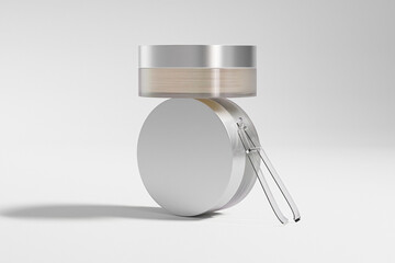 eye patches in translucent jar with silver metallic screw lid, Hydrogel eye mask in frosted glass cylindrical Container, moisturizer under eye patches product, luxury round cosmetic skincare jar