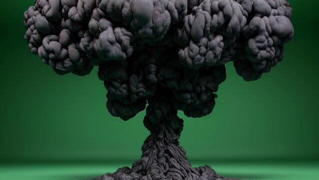 Dark Volcanic Eruption with Glowing Lava Against Green Background