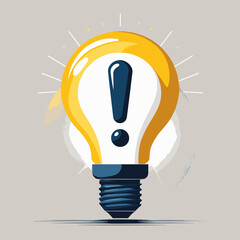 Yellow light bulb with exclamation mark on grey background  
