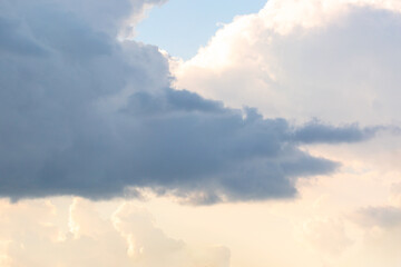 Blue sky background with white and dark cloud. Nature sky background in summer