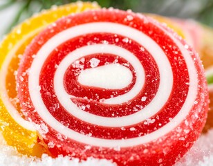 Colorful spiral candies on snow