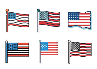 Obraz premium Collection of six stylized American flag illustrations for patriotic themes