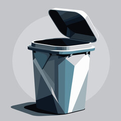 Modern geometric trash bin with lid and open top on gray background  