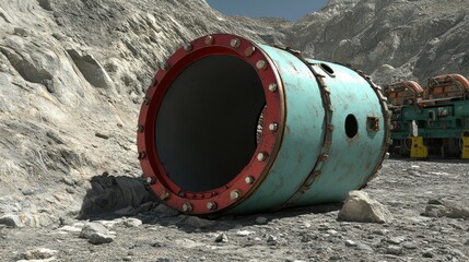 Large Industrial Tube on Rocky Terrain in Remote Location