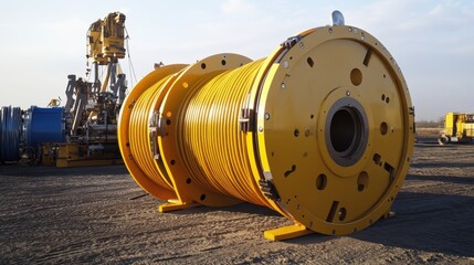 Large Yellow Industrial Reel for Cable and Hose Storage on Construction Site