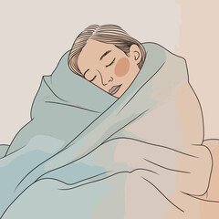 Young woman sleeping peacefully while wrapped in a cozy blanket  