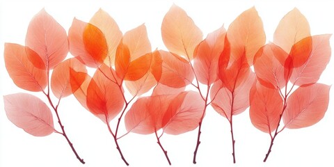 Multiple orange leaves radiate from thin branches, layered softly for a vivid, yet gentle, contemporary botanical scene.