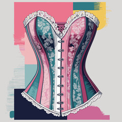 Vintage corset with floral patterns in vibrant colors and design  