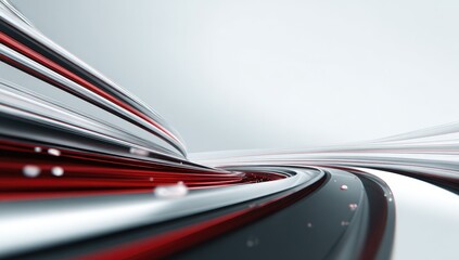 Abstract swirling ribbons of red and silver