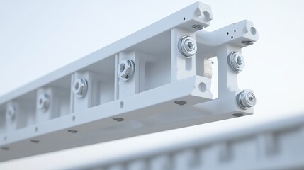 Close-Up View of Industrial Metal Rail with Fasteners and Connectors