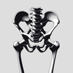Human skeletal pelvis illustration in anatomical view  
