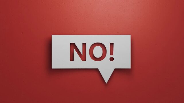 No - Speech Bubble. Minimalist Abstract Design With White Cut Out Paper on Blue Background. 3D Render.
