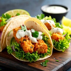 Crispy fish tacos with creamy sauce