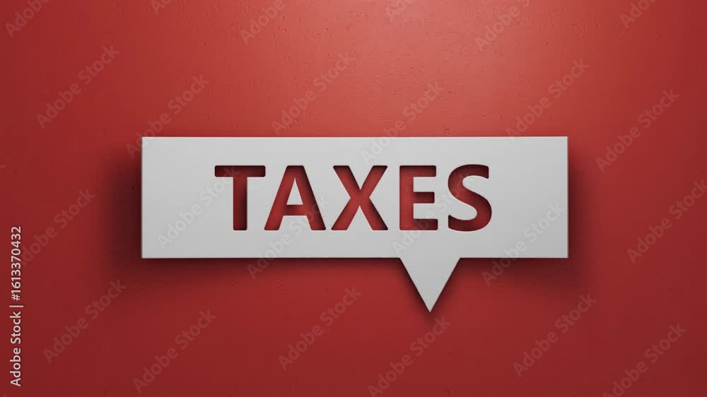 Poster speech bubble block with taxes business word.minimalist abstract design with white cut out paper.3d 
