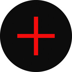 Red plus symbol inside black circle isolated on transparent background
