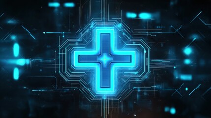A digital lock symbol glowing with neon blue lights against a dark, high-tech background.