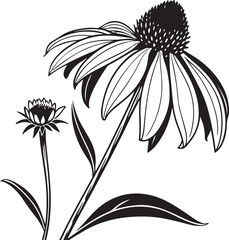 Echinacea cone petal wildflower silhouette elegant floral design isolated on transparent background