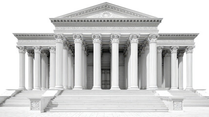 3D bank building with columns and steps, isolated on a Transparent background, PNG file.
