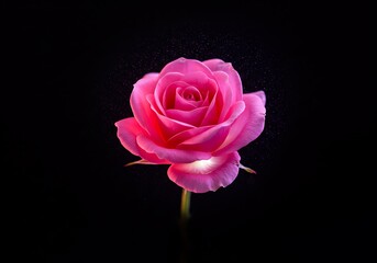 Blooming Pink Rose Flower on Black Background
