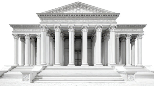 3D bank building with columns and steps, isolated on a Transparent background, PNG file.