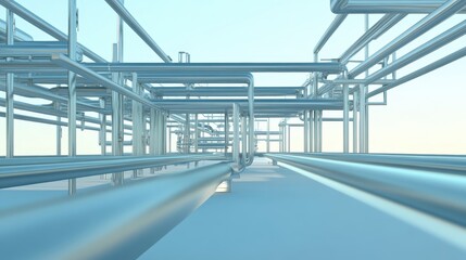 Metallic Pipe Structure with Industrial Design in a Bright Environment