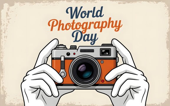 Hands holding vintage camera celebrating world photography day