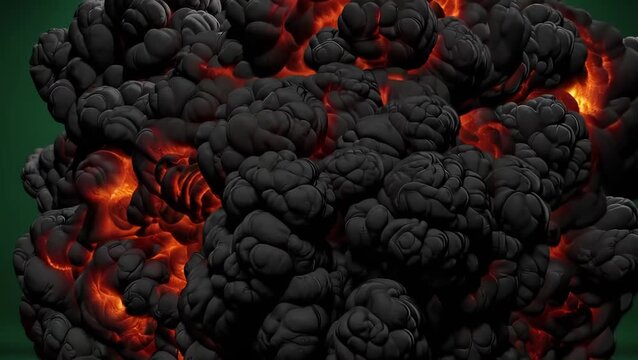 Intense Fiery Explosion with Black Smoke and Glowing Flames