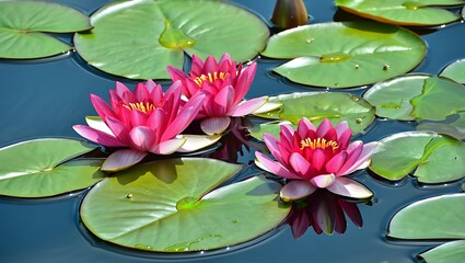 Serene water lilies blooming in a tranquil pond
