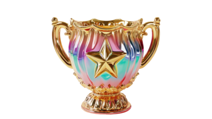 Title: Golden Star Trophy Cup Ornament Colorful 3D Render Icon Isolated on White Background