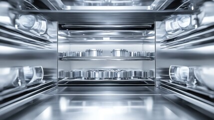 Modern Refrigerator Interior with Shelves and Clear Storage Containers