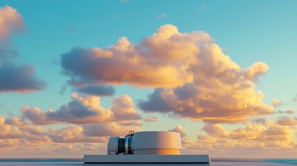 Modern Rooftop View with Metal Vent and Scenic Cloudy Sky