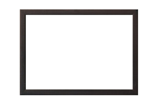 Dark brown wooden rectangular picture frame isolated on a white background