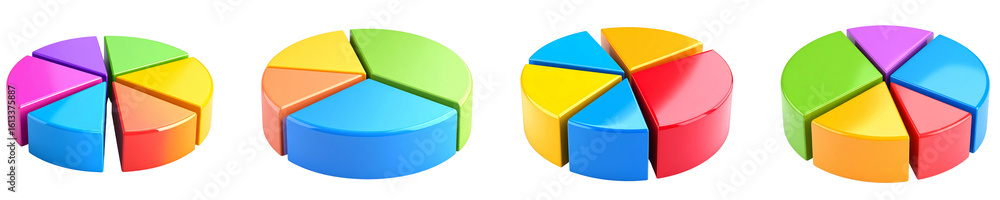 Poster colorful pie chart 3d infographic data business finance statistics analysis segment isolated vibrant
