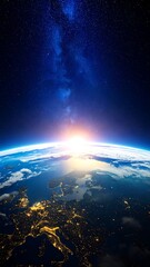 Earth rising over Europe, Milky Way
