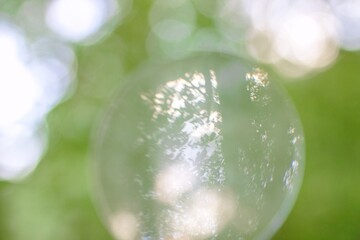 Abstract Nature Orb. A Green and White Bokeh Dreamscape for Serene Visuals and Text Placement.