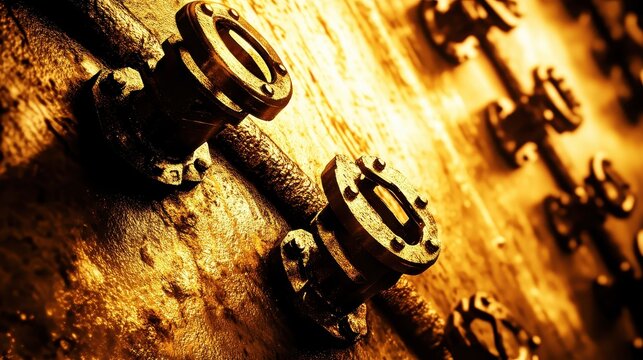 Detailed Industrial Background with Rusty Pipes and Flanges