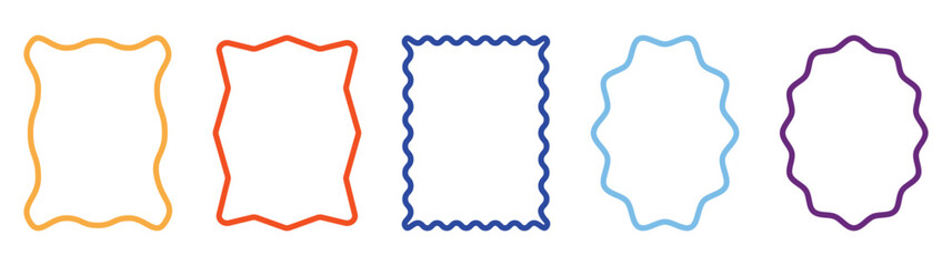Wavy scalloped rectangular and oval frames collection with editable stroke.