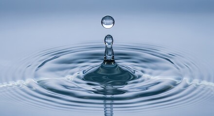 Captivating water drop splash creating perfect ripples on tranquil blue surface, a moment of pure refreshment and clarity