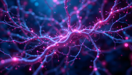 Pink and Purple Neural Data Streams in Futuristic Network Visualization