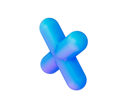 A sleek multiplication symbol with a smooth, matte blue finish and soft lighting. 3d illustration