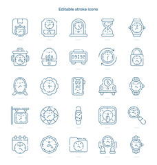 Watch and Clock stroke icon. Watch and Clock line icon set. editable stroke icon pack