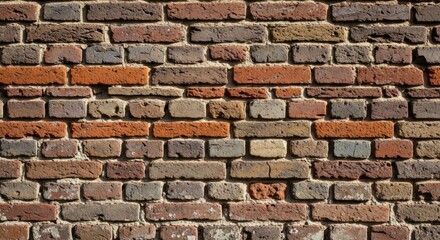 Fototapeta premium Textured brick wall background with warm earthy tones and weathered imperfections, perfect for urban backdrops or rustic designs.