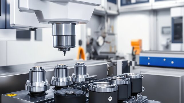 High-Precision CNC Machine Tool with Manufacturing Equipment Close-Up