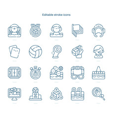 Water Polo Team stroke icon. Water Polo Team line icon set. editable stroke icon pack