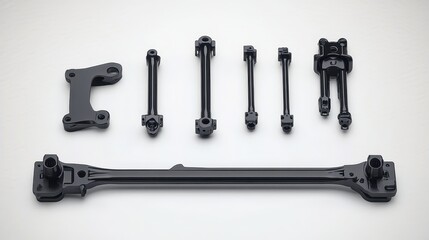 Obraz premium High-Quality Black Industrial Parts and Components on White Surface