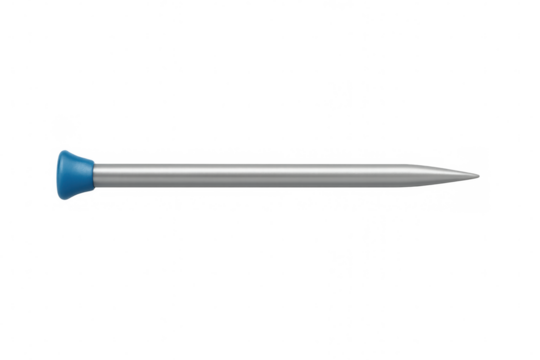 Blue-headed sewing pin resting horizontally on clear surface, complementing crafting and garment design workflows