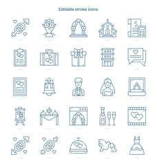 Wedding stroke icon. Wedding line icon set. editable stroke icon pack